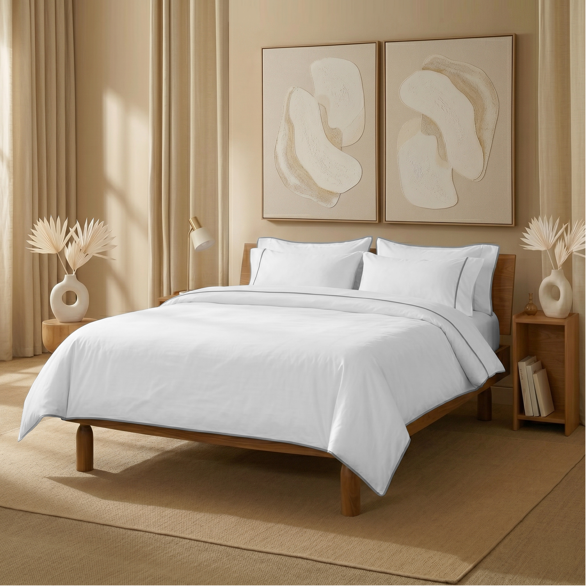 Light Blue Piped Percale Pillowcases