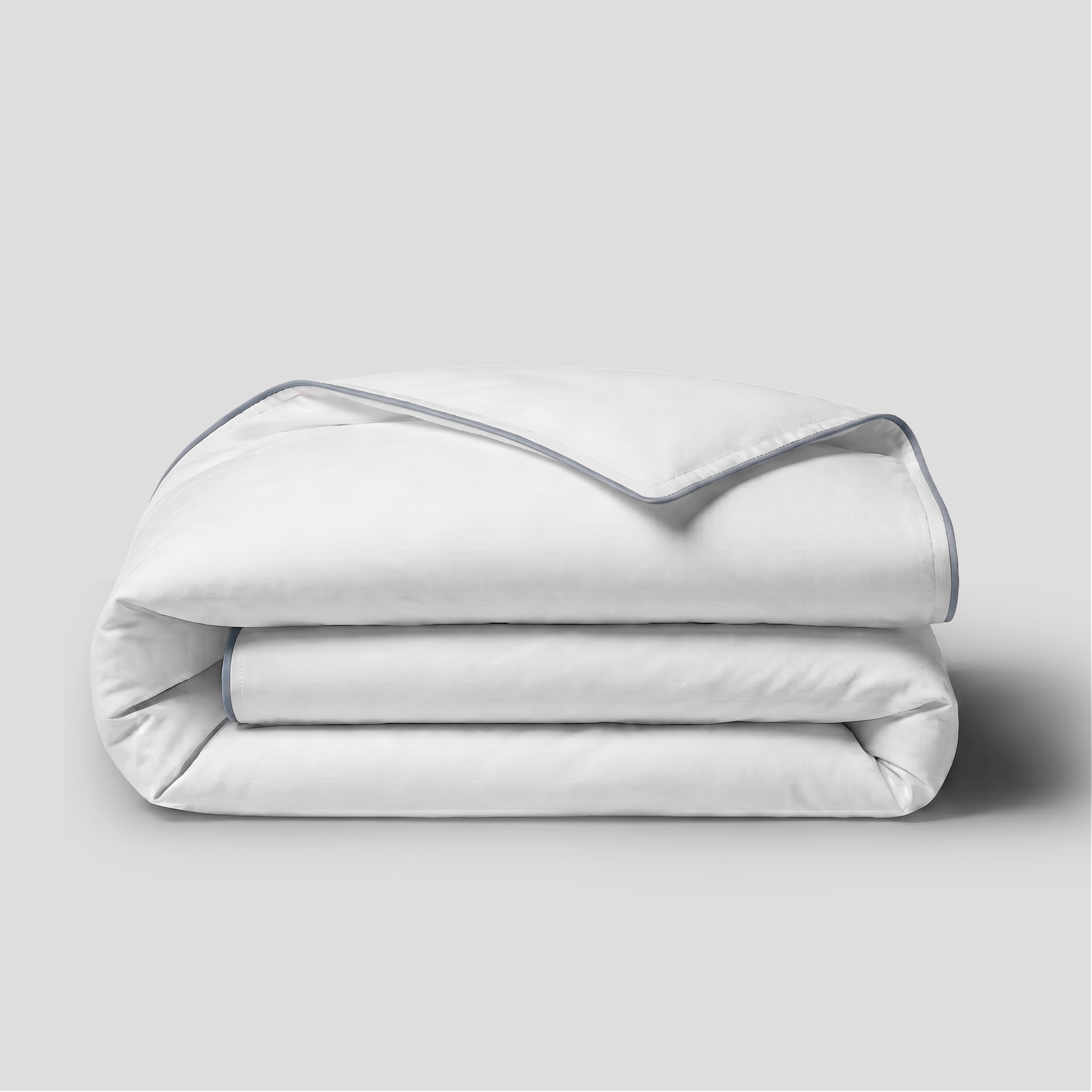 Light Blue Crisp Cool Organic Percale Piped Duvet Set