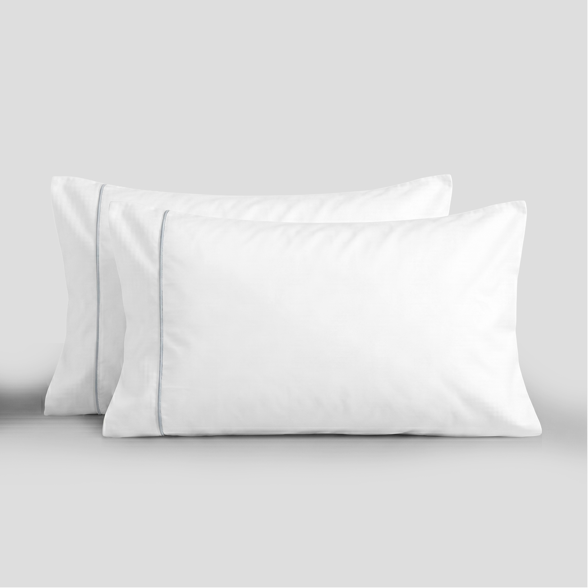 Light Blue Crisp Cool Organic Percale Piped Duvet Set