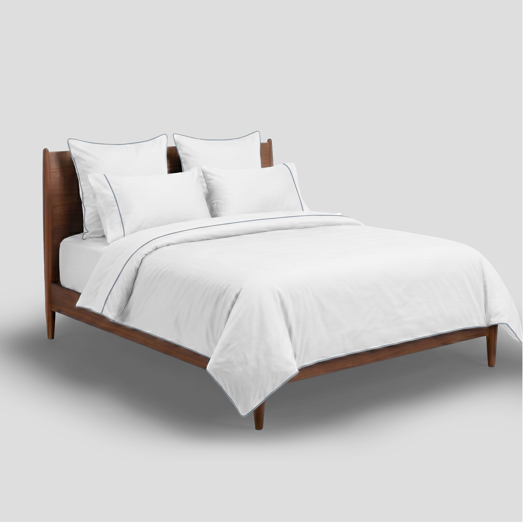 Light Blue Crisp Cool Organic Percale Piped Duvet Set