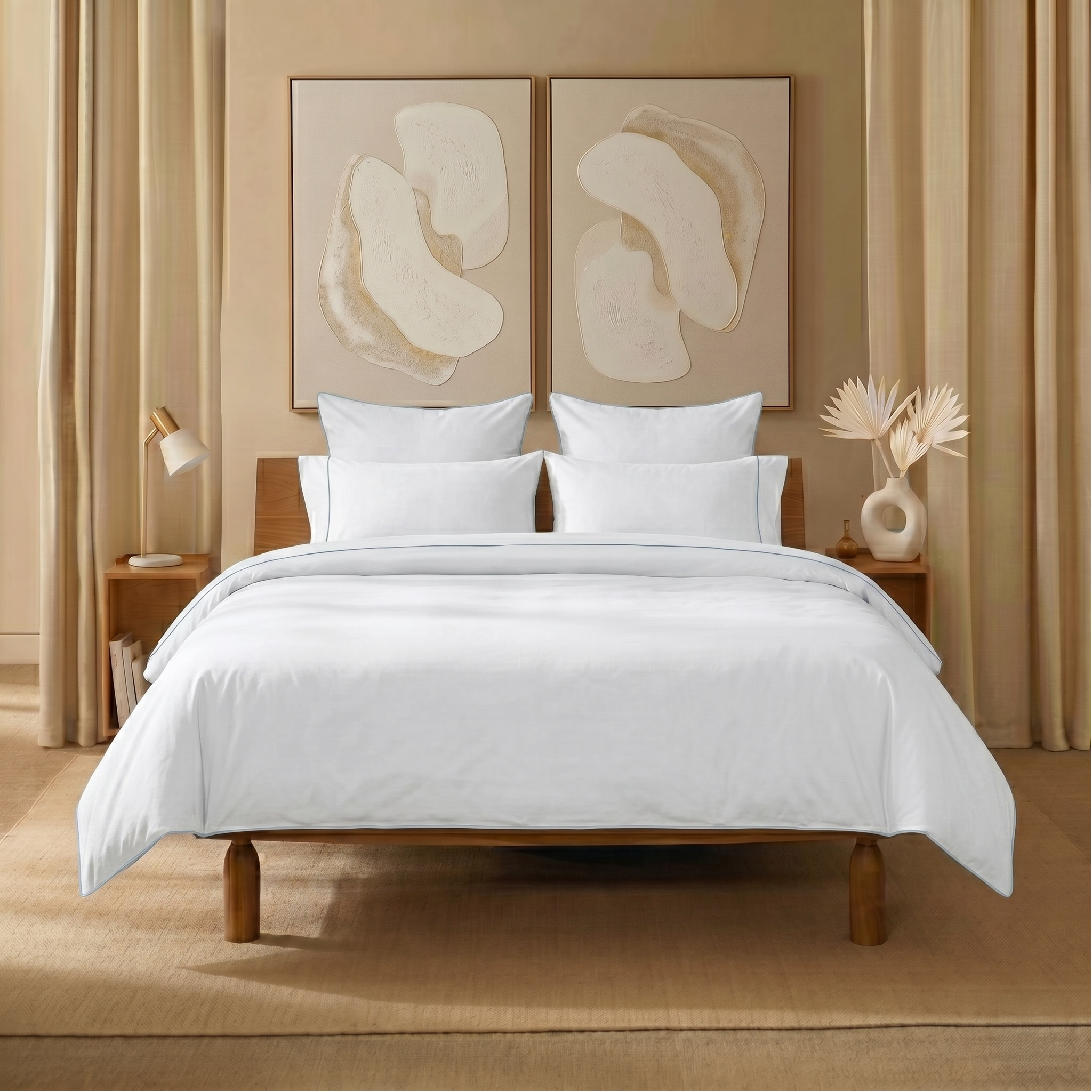 Light Grey Crisp Cool Organic Percale Piped Duvet Set