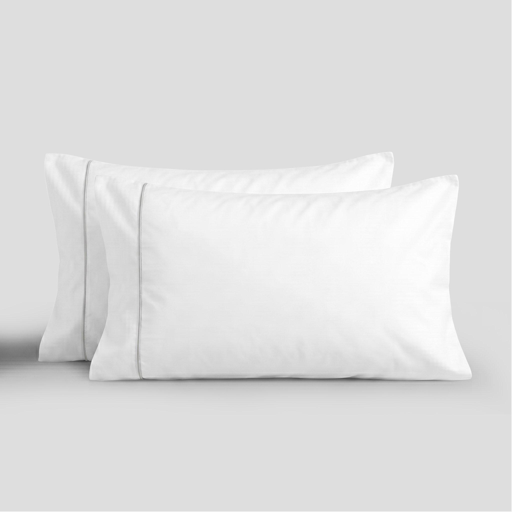 Light Grey Crisp Cool Organic Percale Piped Duvet Set